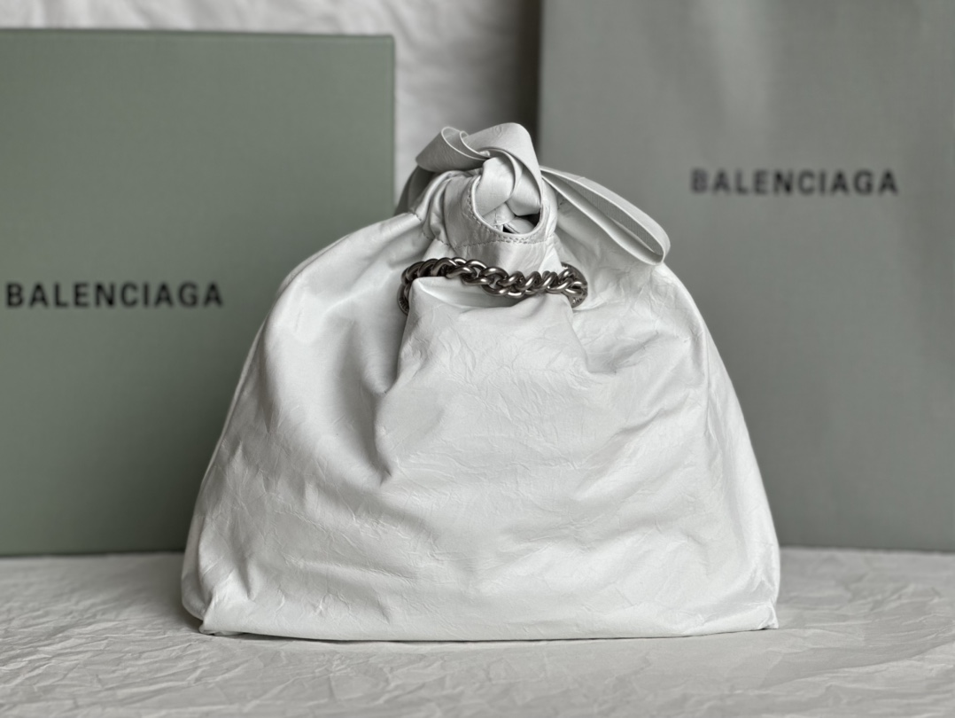 Balenciaga Small Women Crush Tote Bag in White crushed Calfskin