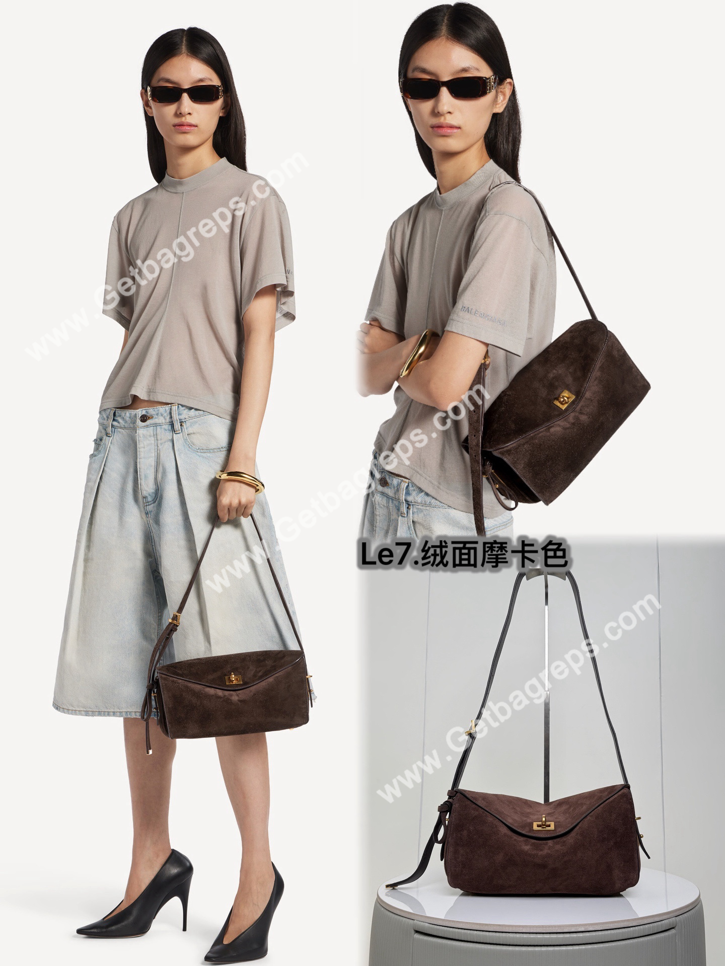 Balenciaga Womens Le 7 Shoulder Bag Medium in Brown