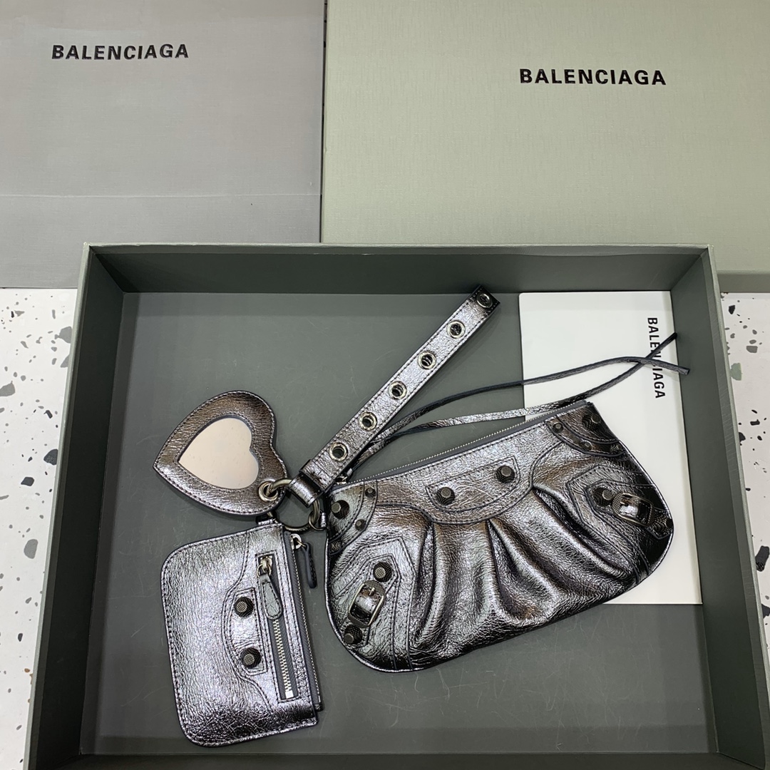 Balenciage Cagole Mini Multipouch in Silver Metallized Arena Lambskin