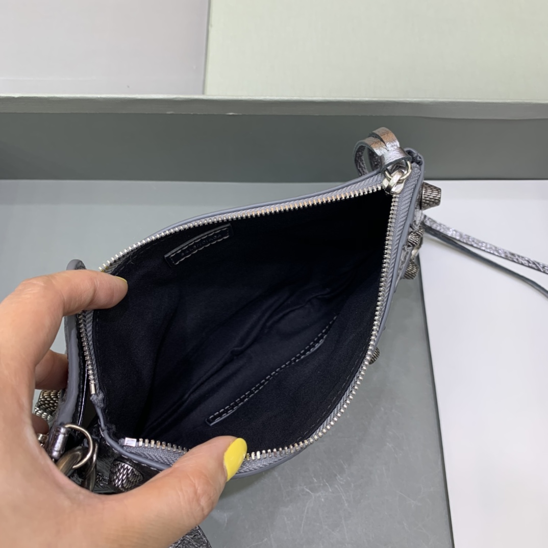 Balenciage Cagole Mini Multipouch in Silver Metallized Arena Lambskin