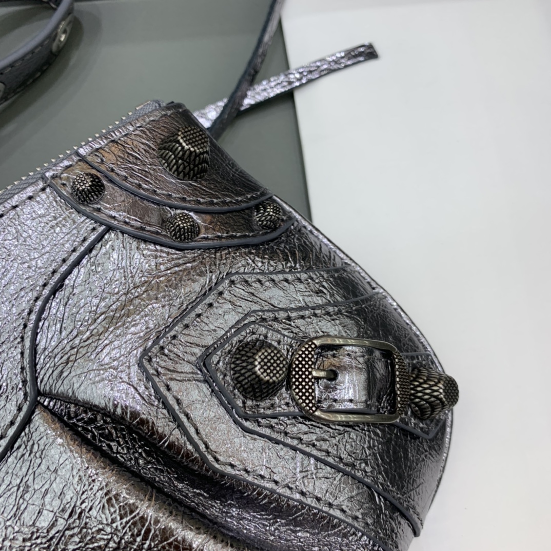 Balenciage Cagole Mini Multipouch in Silver Metallized Arena Lambskin