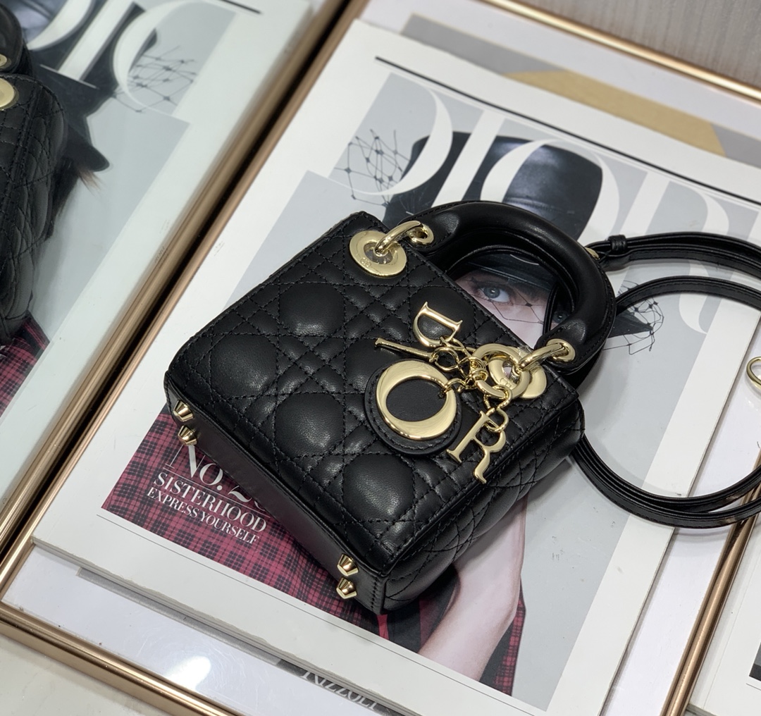 Best Copy Micro Lady Dior Bag Black Cannage Lambskin