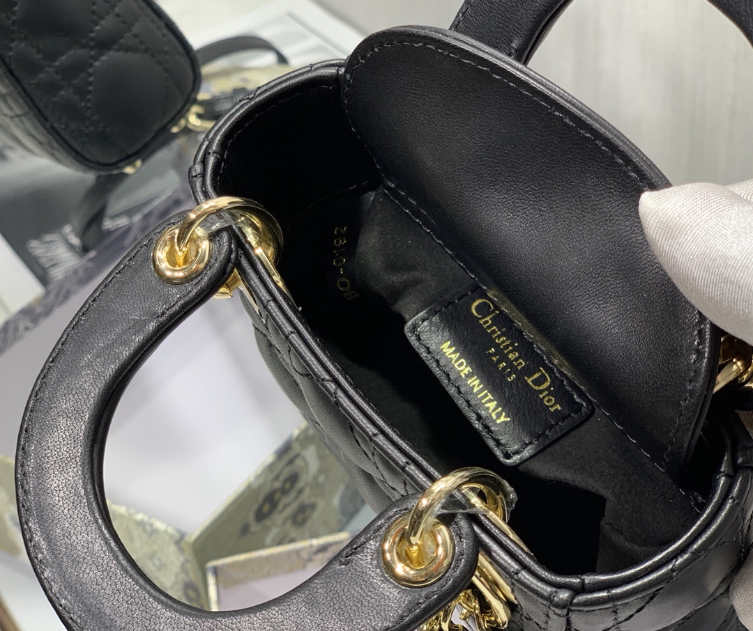 Best Copy Micro Lady Dior Bag Black Cannage Lambskin