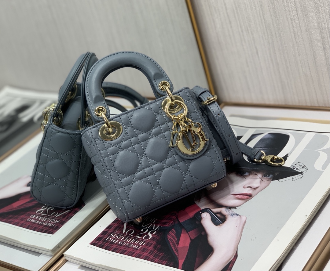 Best Copy Micro Lady Dior Bag Blue Cannage Lambskin