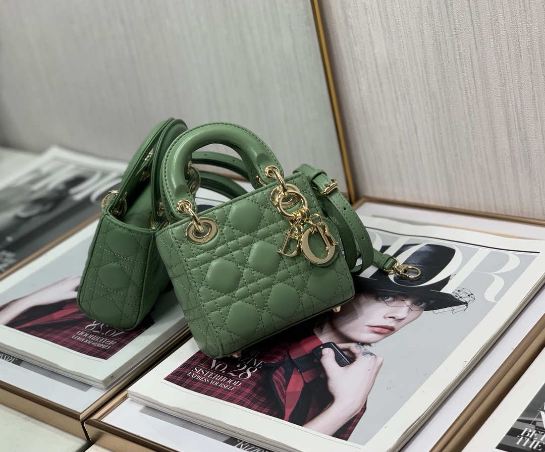 Best Copy Micro Lady Dior Bag Green Cannage Lambskin