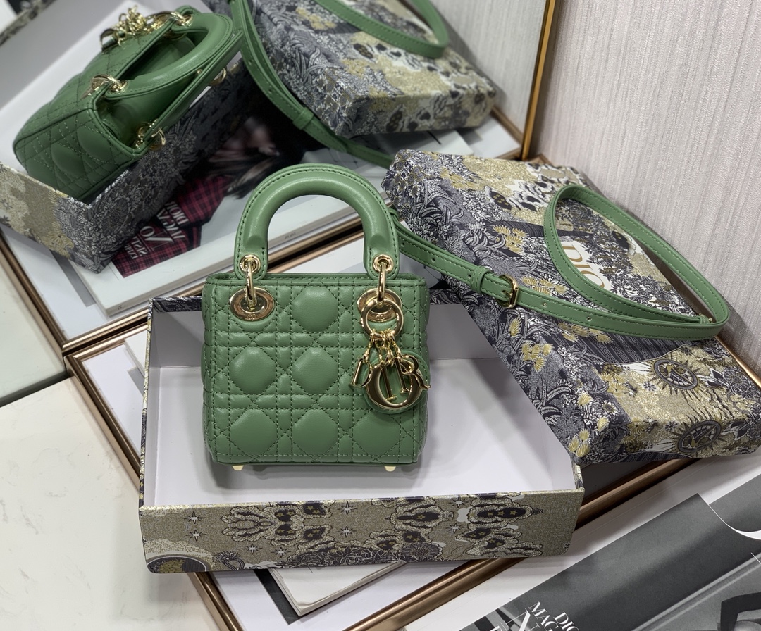 Best Copy Micro Lady Dior Bag Green Cannage Lambskin