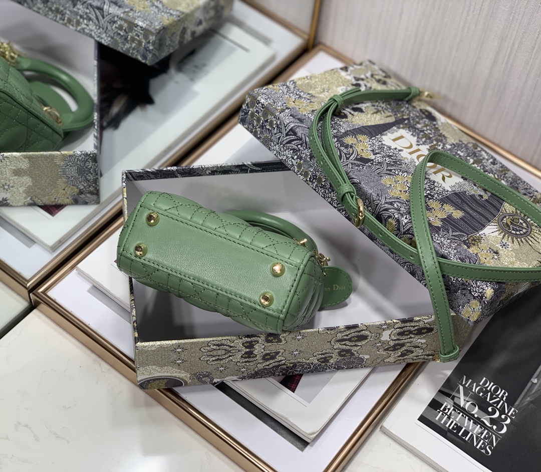 Best Copy Micro Lady Dior Bag Green Cannage Lambskin