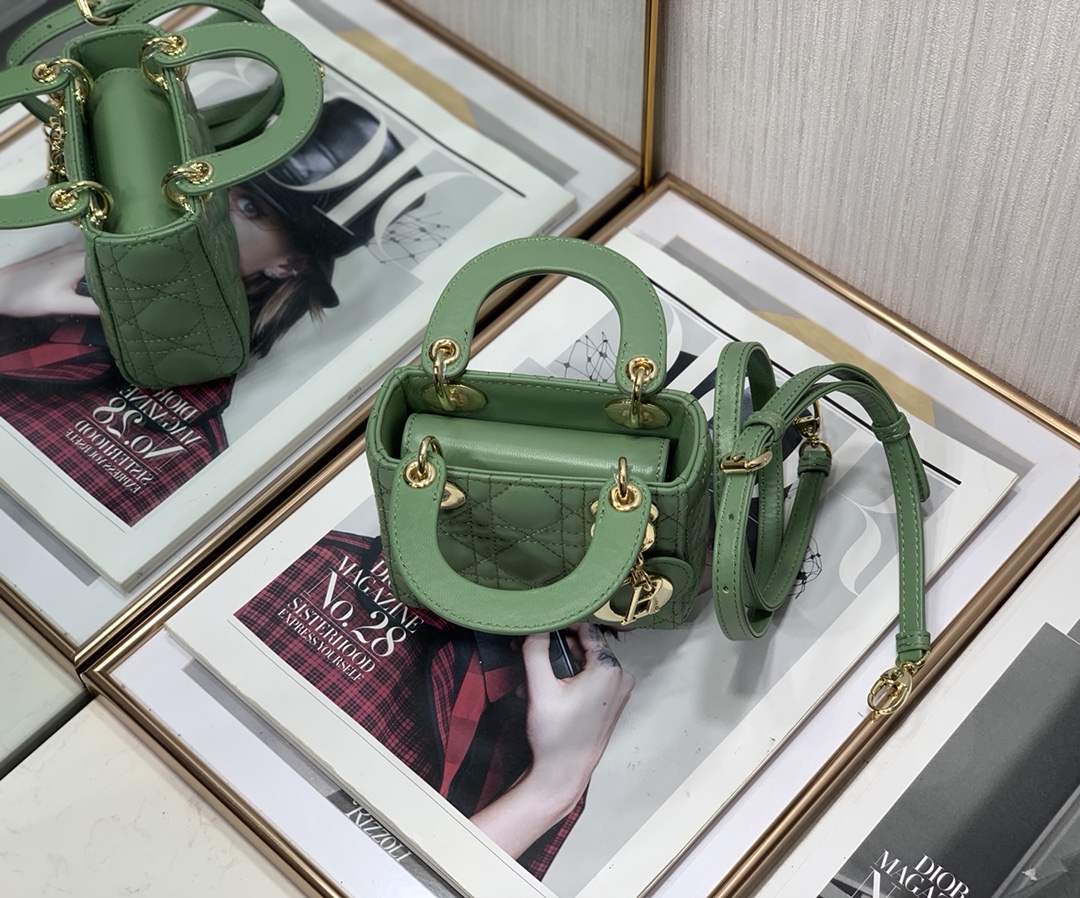 Best Copy Micro Lady Dior Bag Green Cannage Lambskin