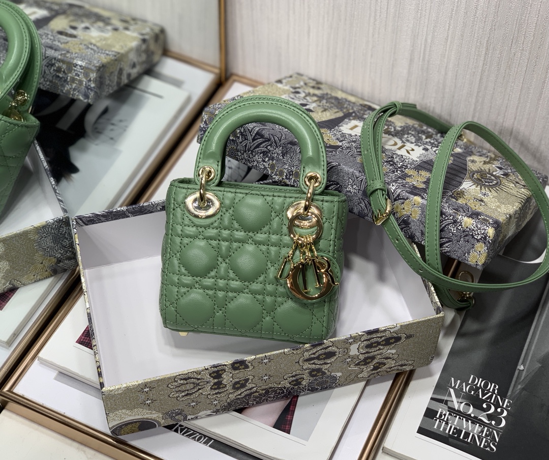 Best Copy Micro Lady Dior Bag Green Cannage Lambskin