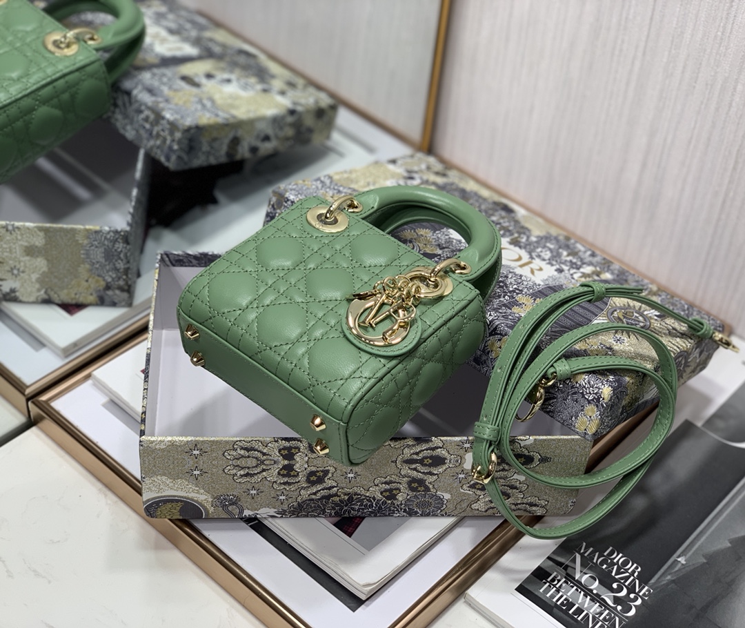 Best Copy Micro Lady Dior Bag Green Cannage Lambskin