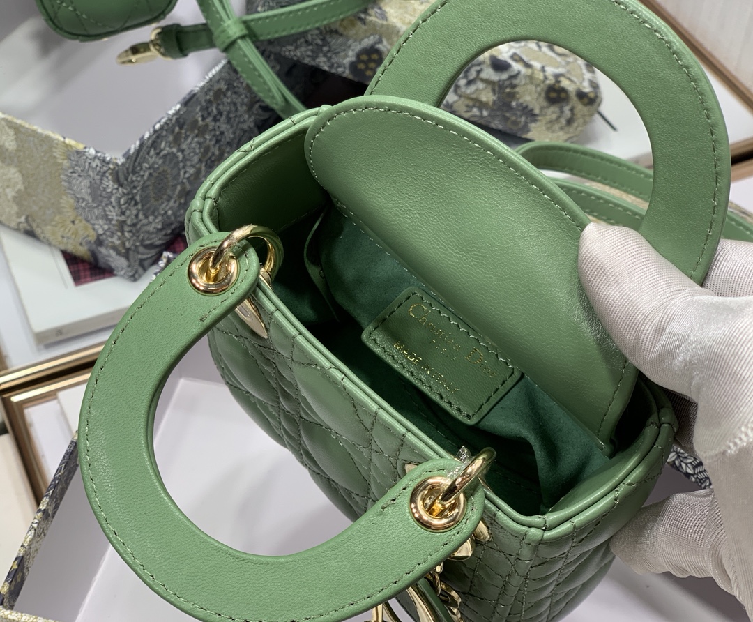 Best Copy Micro Lady Dior Bag Green Cannage Lambskin