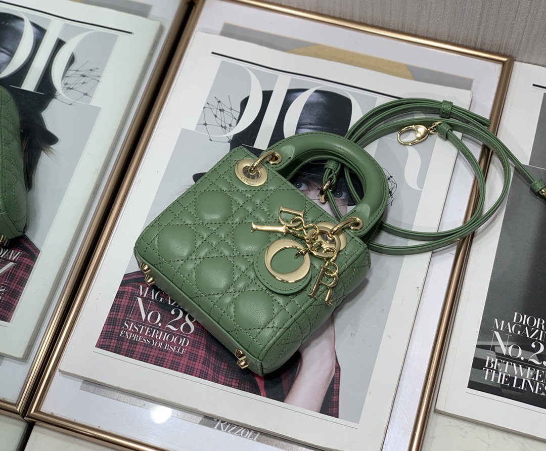 Best Copy Micro Lady Dior Bag Green Cannage Lambskin