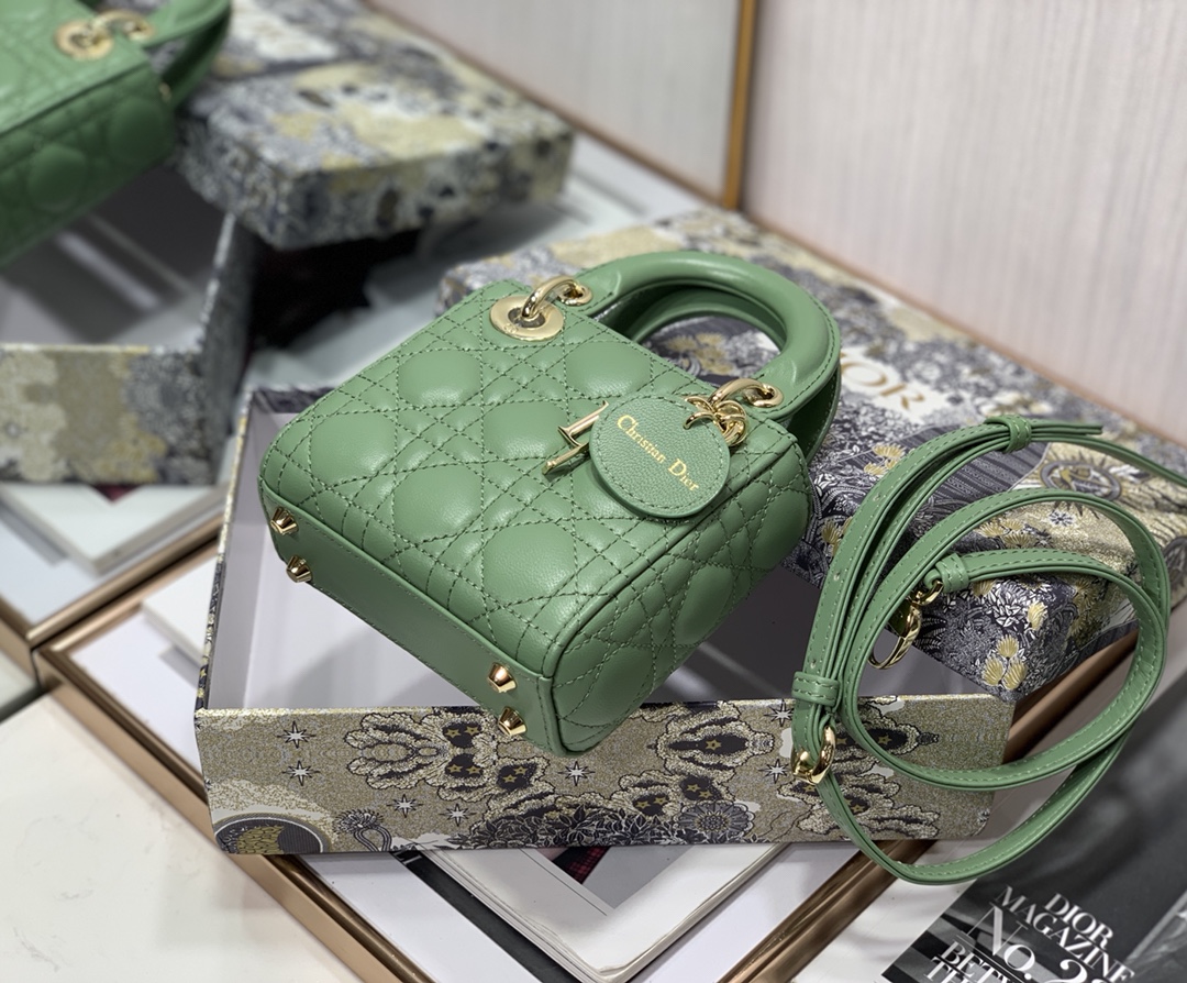 Best Copy Micro Lady Dior Bag Green Cannage Lambskin