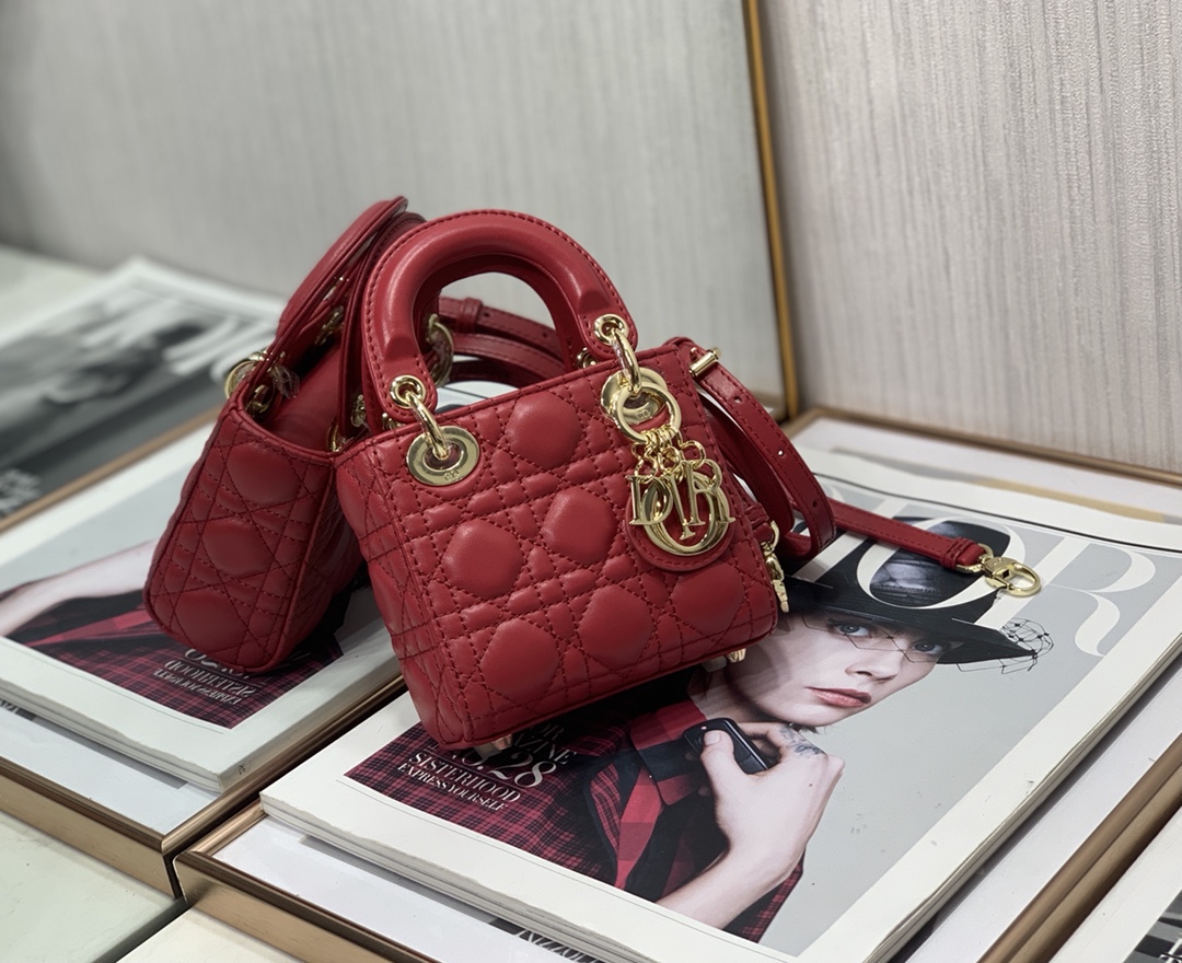 Best Copy Micro Lady Dior Bag Red Cannage Lambskin