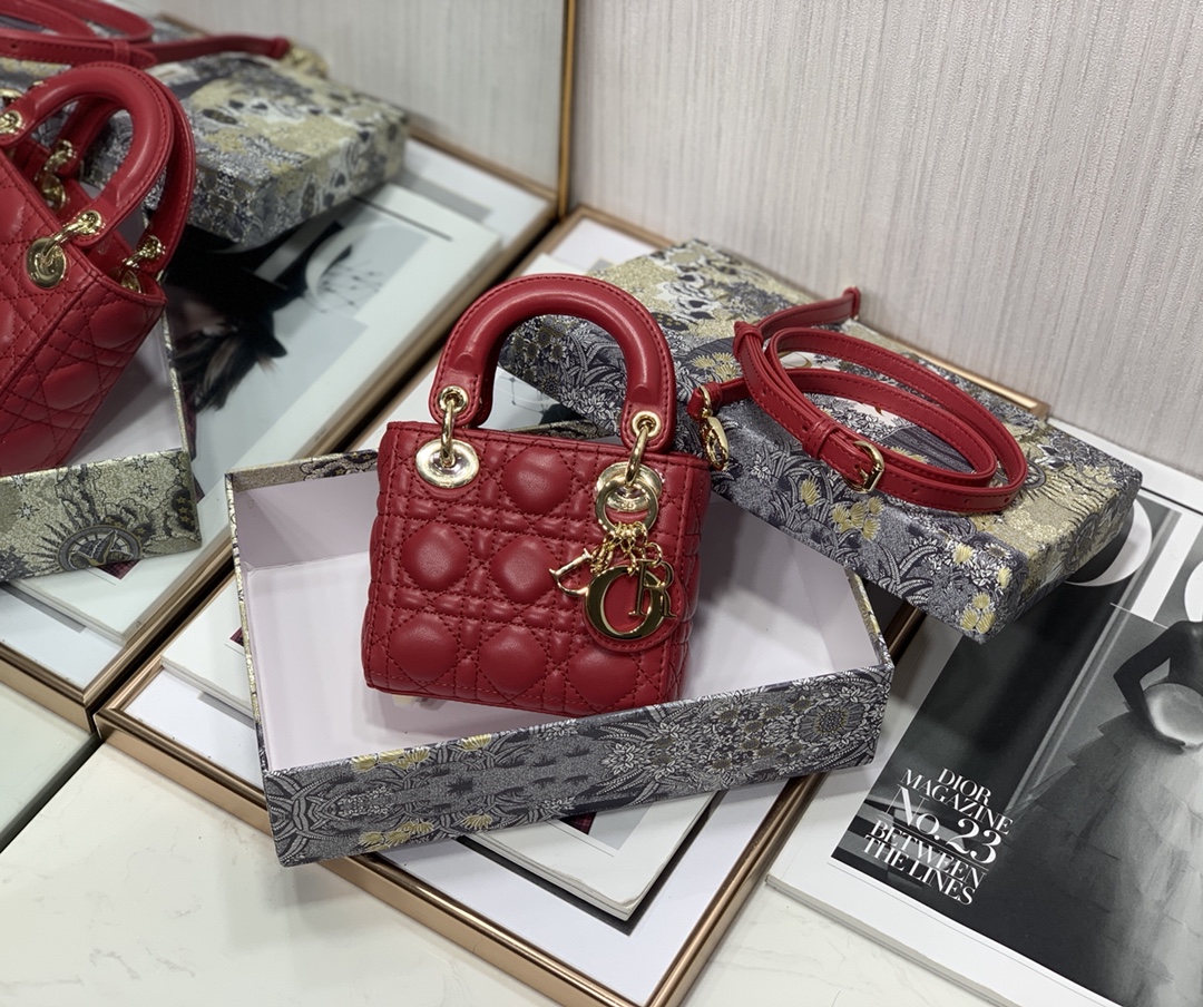 Best Copy Micro Lady Dior Bag Red Cannage Lambskin