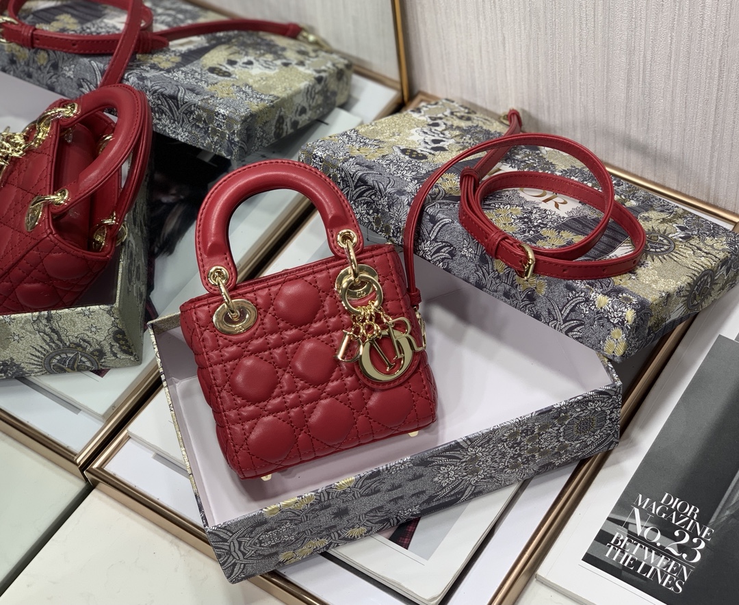 Best Copy Micro Lady Dior Bag Red Cannage Lambskin