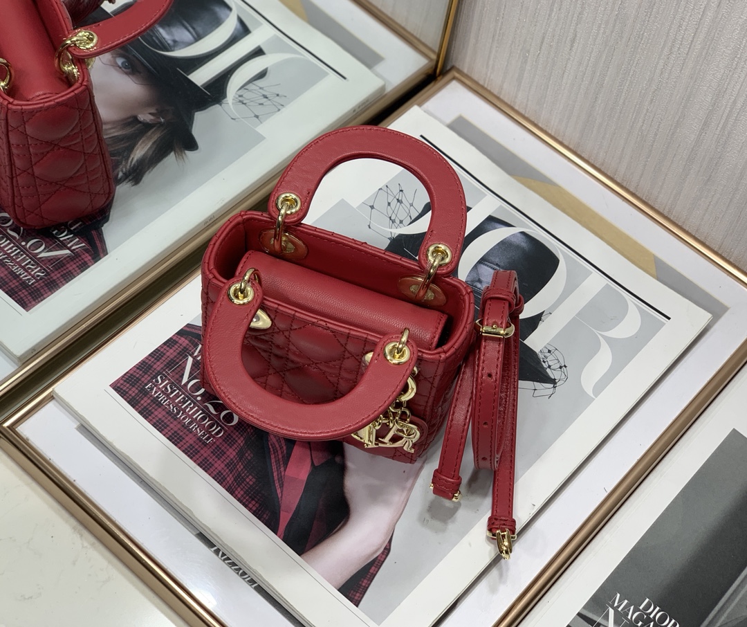 Best Copy Micro Lady Dior Bag Red Cannage Lambskin