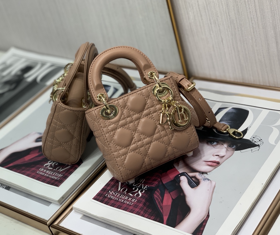 Best Copy Micro Lady Dior Bag Rose Des Vents Cannage Lambskin