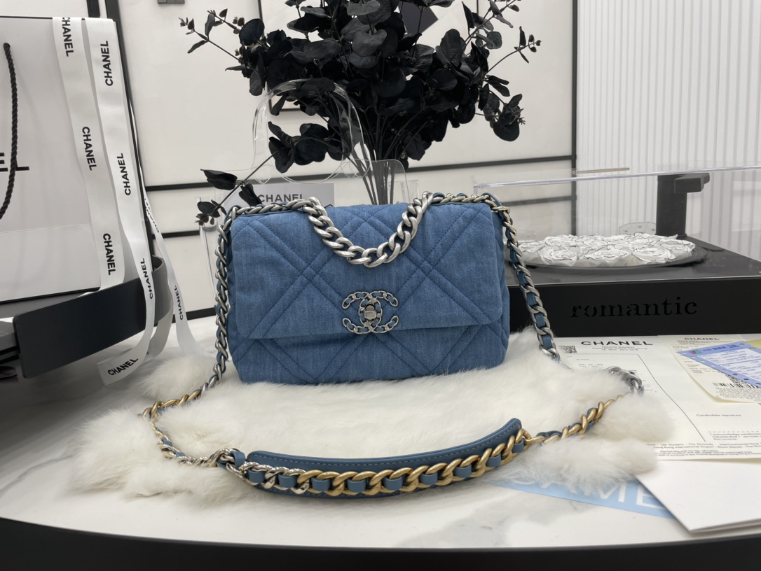 Best Gift Replica Chanel 19 Handbag 26cm Blue Denim