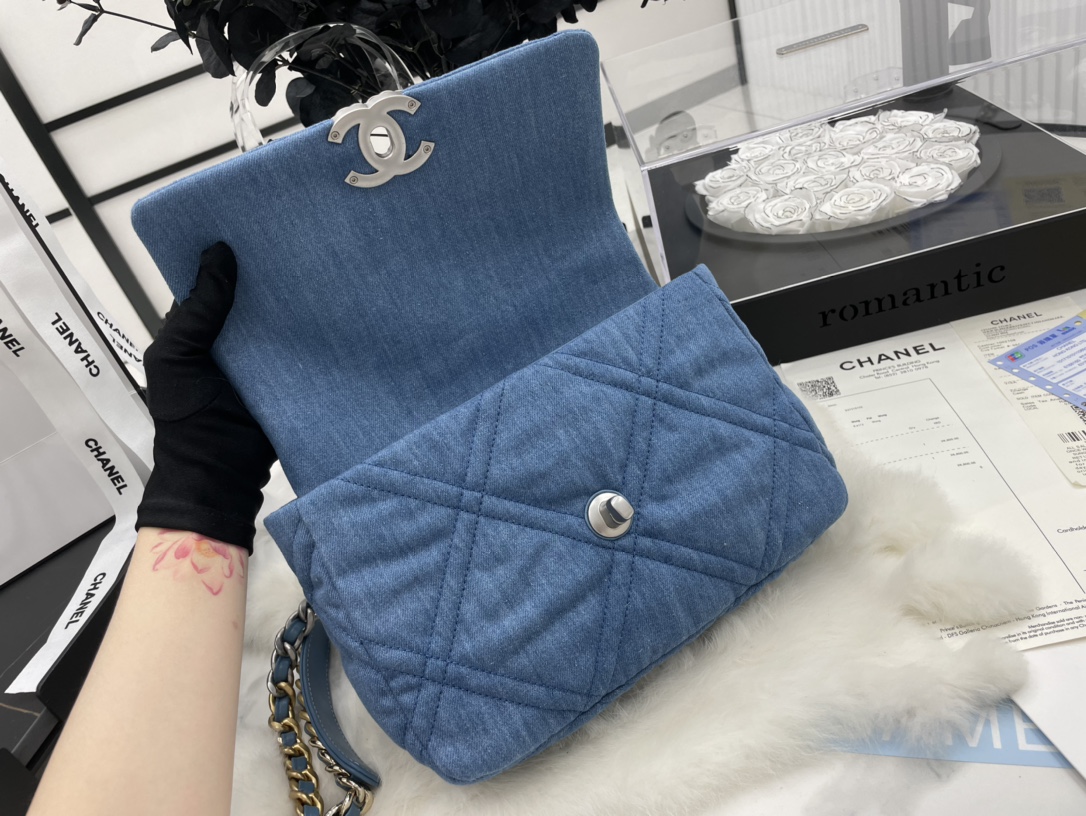 Best Gift Replica Chanel 19 Handbag 26cm Blue Denim