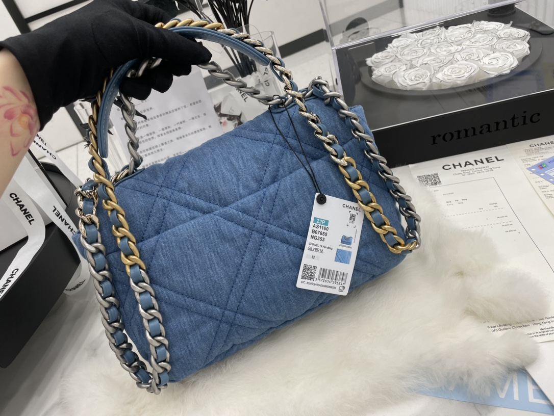 Best Gift Replica Chanel 19 Handbag 26cm Blue Denim