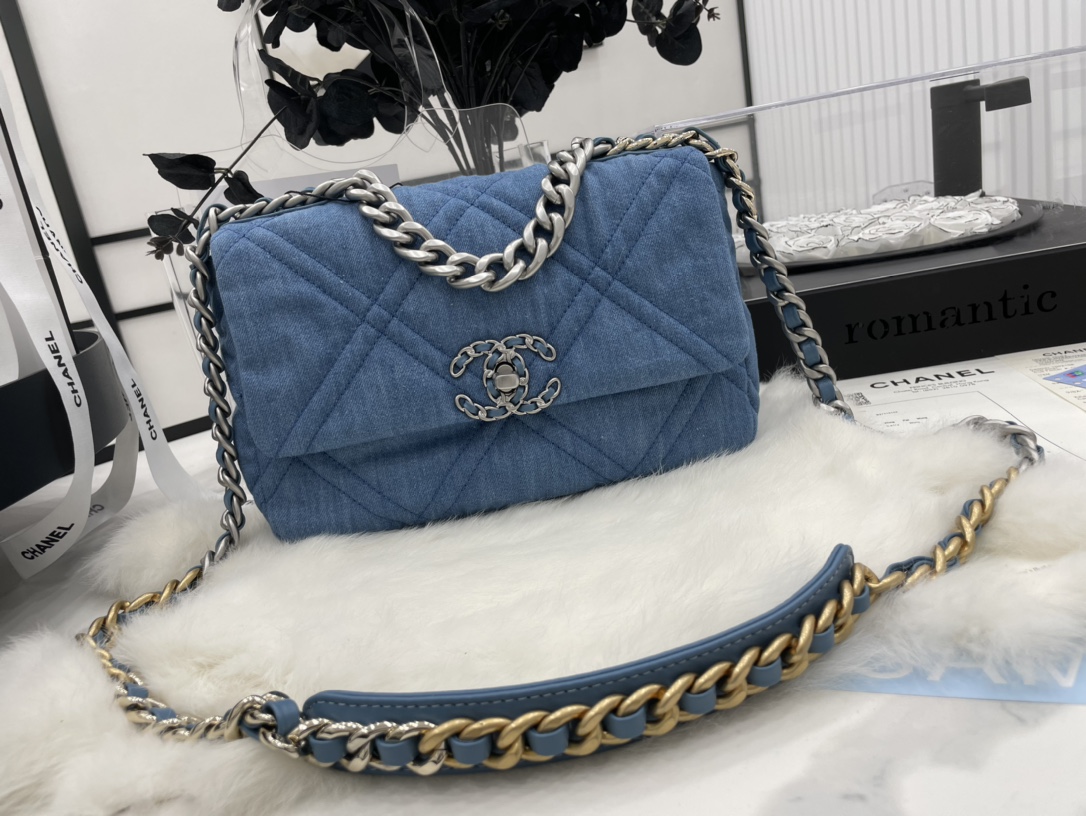 Best Gift Replica Chanel 19 Handbag 26cm Blue Denim