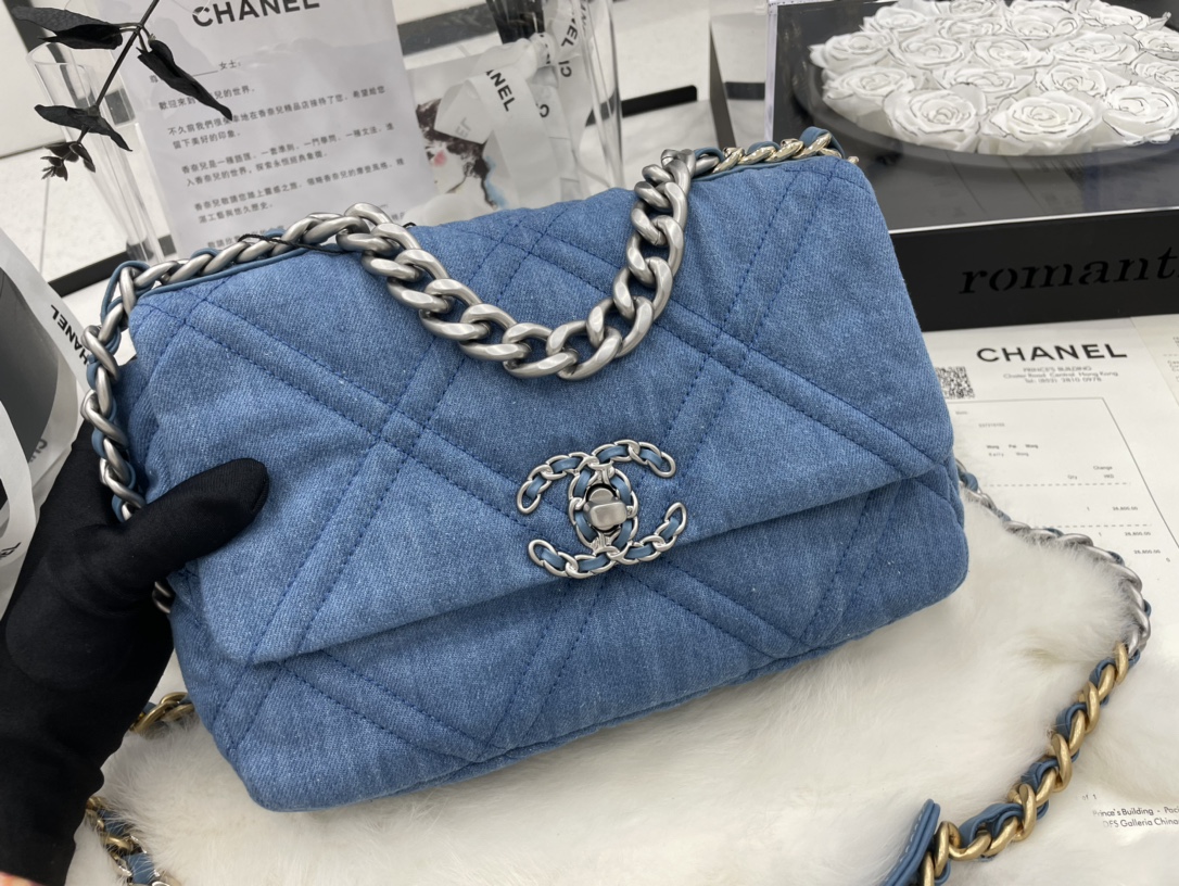 Best Gift Replica Chanel 19 Handbag 26cm Blue Denim