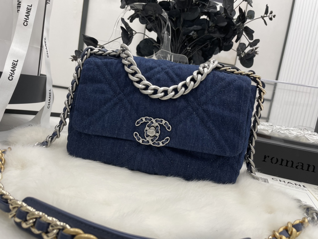 Best Gift Replica Chanel 19 Handbag 26cm Dark Blue Denim