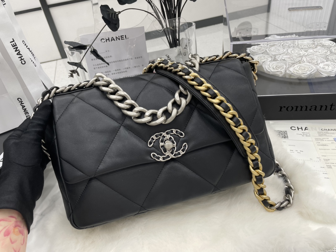 Best Gift Replica Chanel 19 Handbag 30cm Black Lambskin