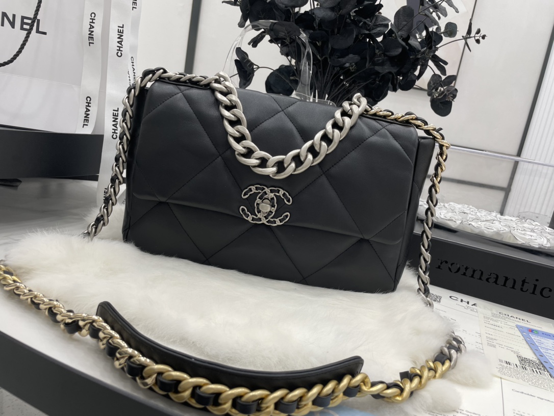 Best Gift Replica Chanel 19 Handbag 30cm Black Lambskin