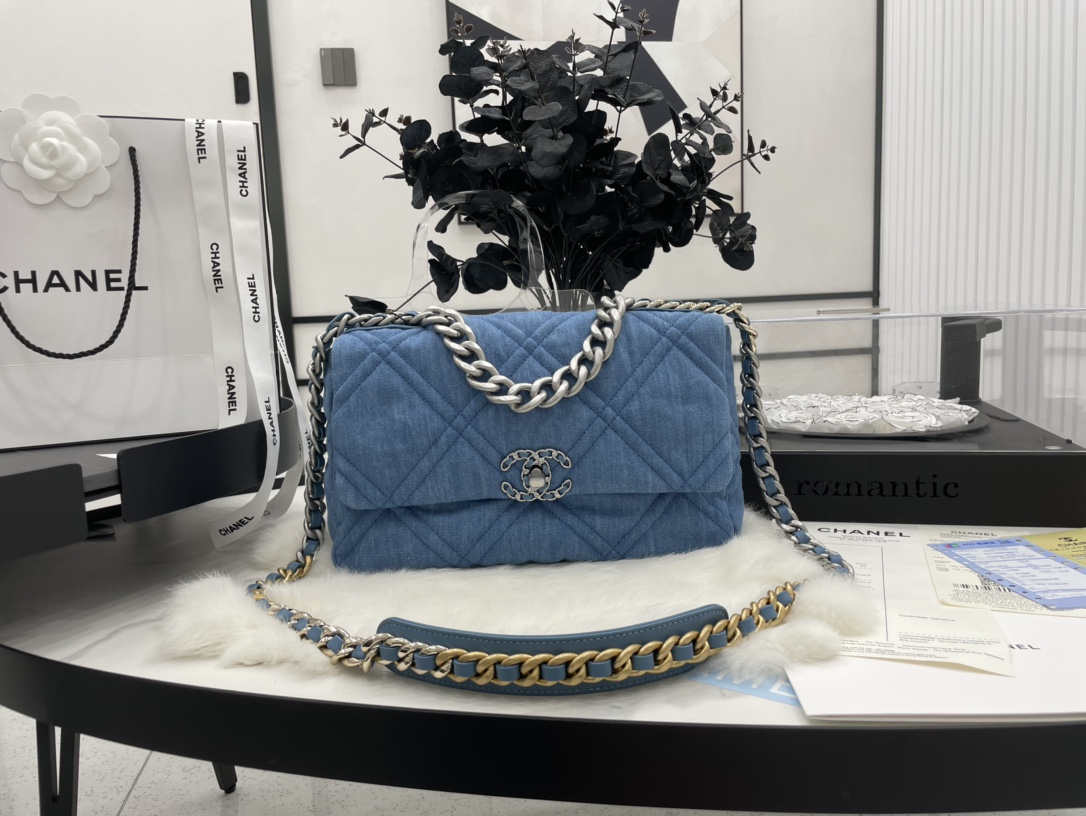 Best Gift Replica Chanel 19 Handbag 30cm Blue Denim