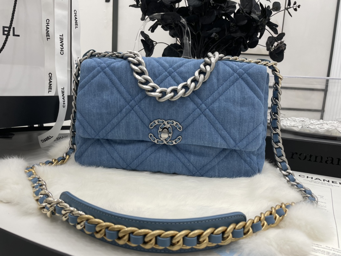 Best Gift Replica Chanel 19 Handbag 30cm Blue Denim