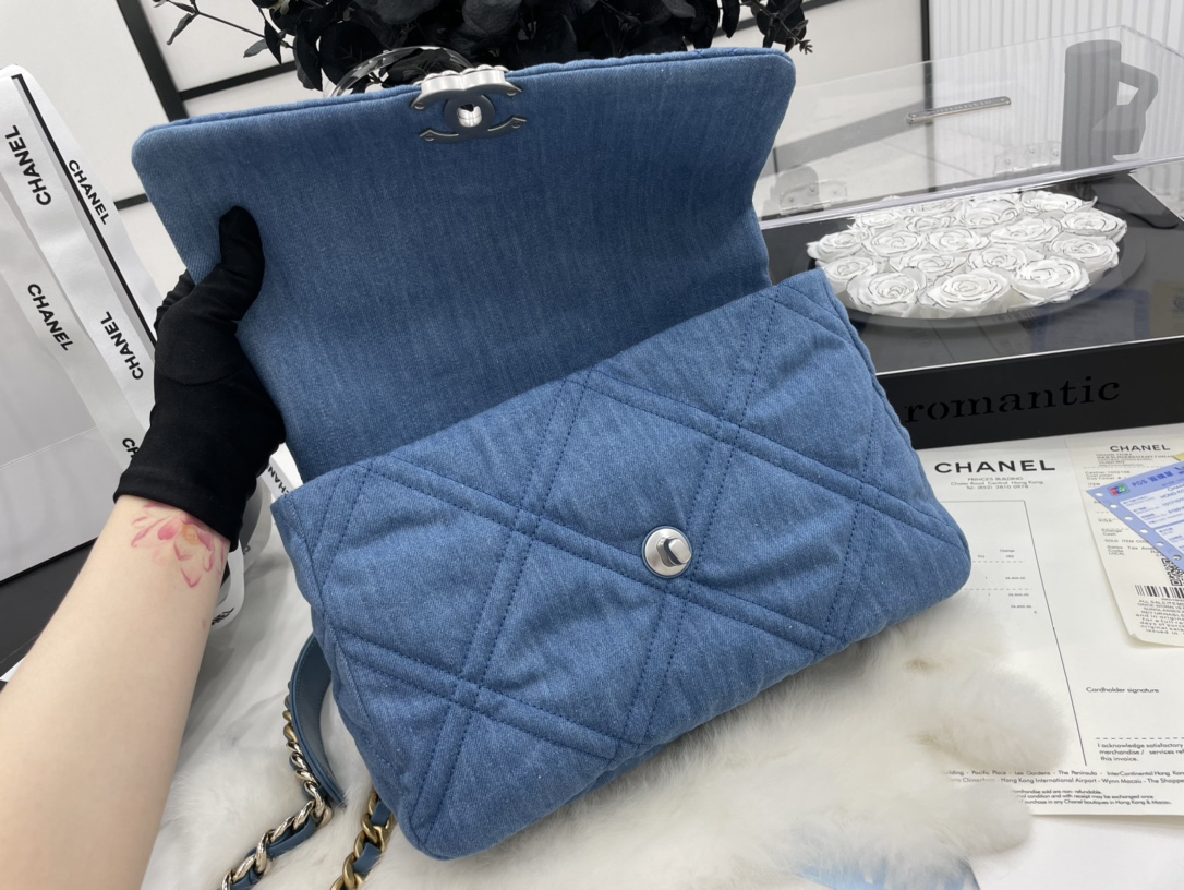 Best Gift Replica Chanel 19 Handbag 30cm Blue Denim