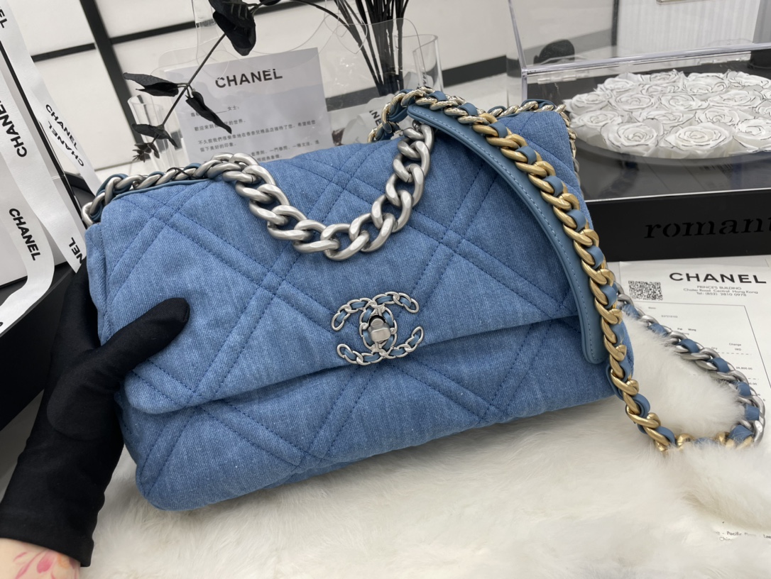 Best Gift Replica Chanel 19 Handbag 30cm Blue Denim