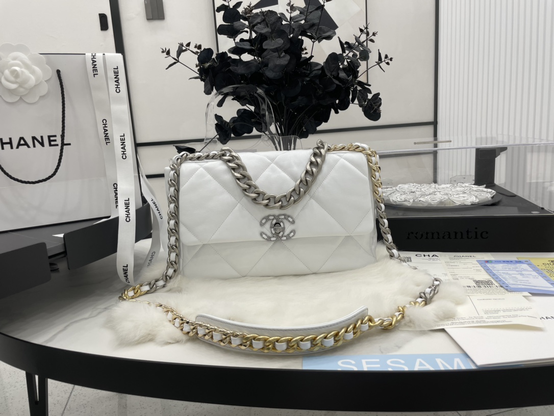 Best Gift Replica Chanel 19 Handbag 30cm White Lambskin