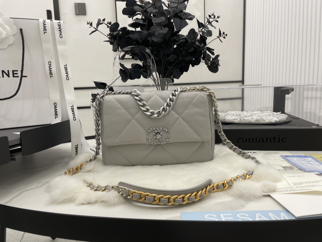 Best Gift Replica Chanel 19 Handbag Lambskin 26cm Gray