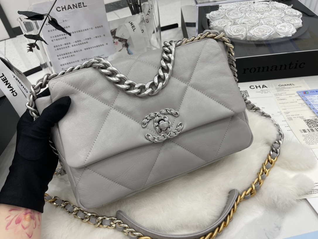 Best Gift Replica Chanel 19 Handbag Lambskin 26cm Gray