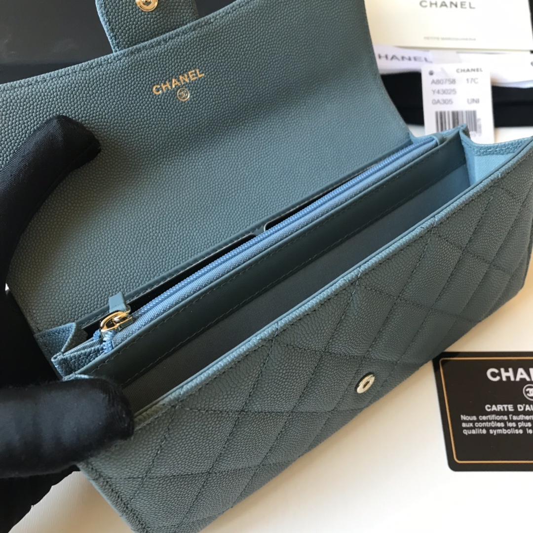 Best Price Chanel A80758 Classics Flap Long Wallet Grained Calfskin Blue