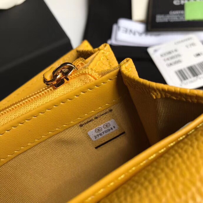 Best Price Chanel A80758 Classics Flap Long Wallet Grained Calfskin Yellow