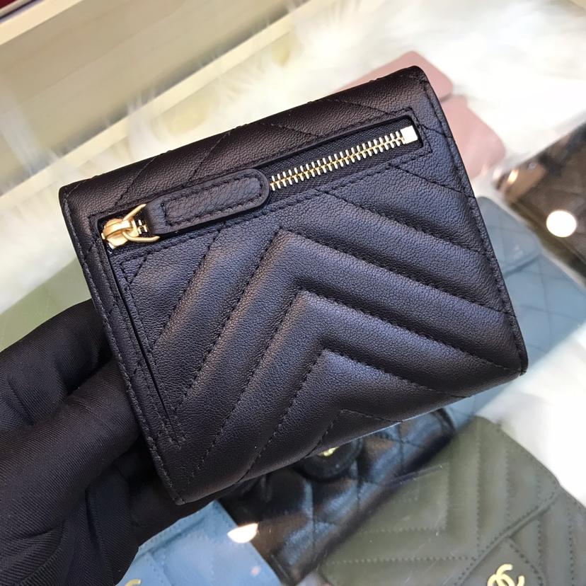 Best Price Chanel Classic Small Zipped Wallet Lambskin Leather Gold Tone Metal Black