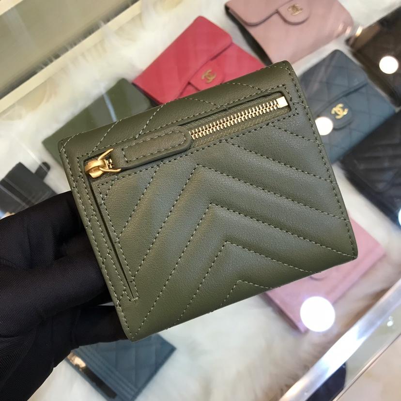 Best Price Chanel Classic Small Zipped Wallet Lambskin Leather Gold Tone Metal Dake Green