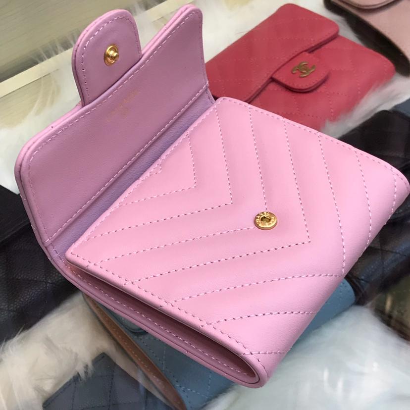 Best Price Chanel Classic Small Zipped Wallet Lambskin Leather Gold Tone Metal Pink