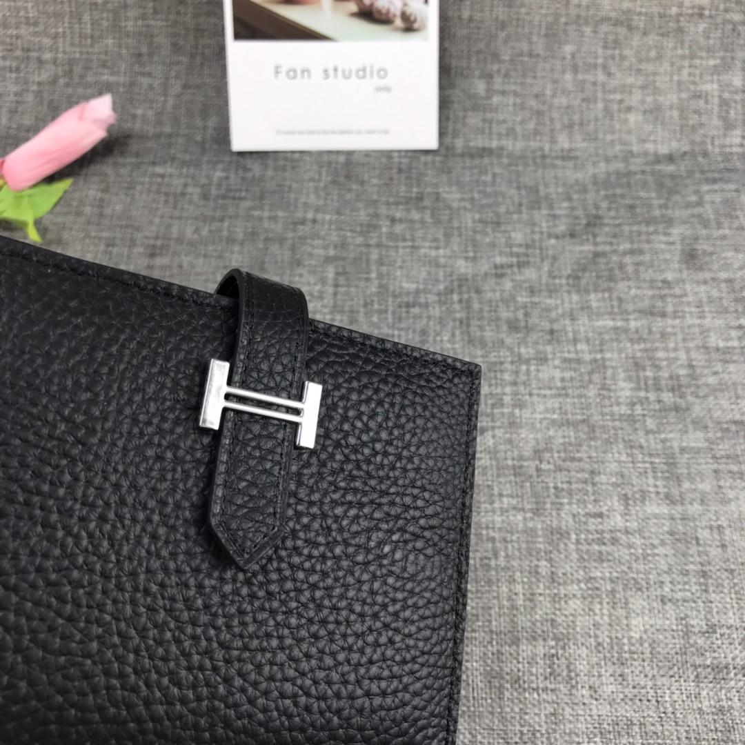 Best Price H5120 Hermes Bearn Short Wallet in Epsom Calfskin Black