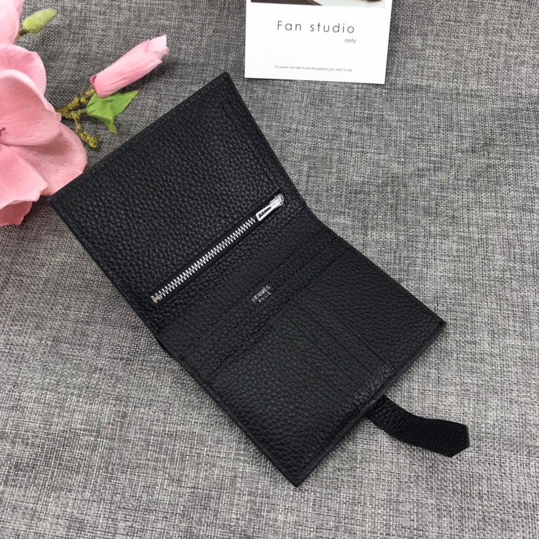 Best Price H5120 Hermes Bearn Short Wallet in Epsom Calfskin Black