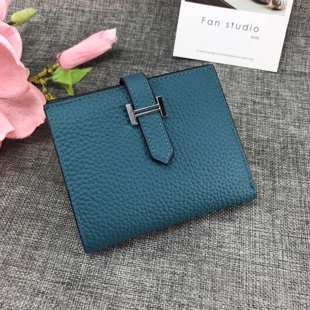 Best Price H5120 Hermes Bearn Short Wallet in Epsom Calfskin Blue