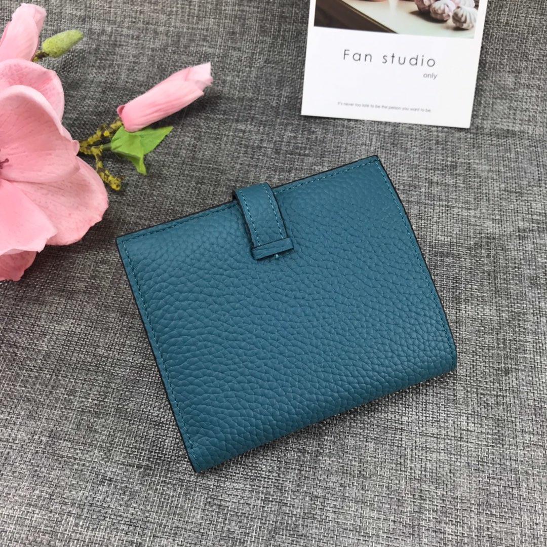 Best Price H5120 Hermes Bearn Short Wallet in Epsom Calfskin Blue