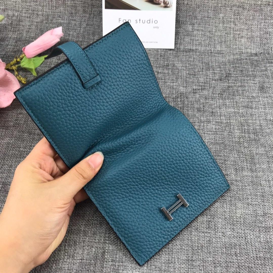 Best Price H5120 Hermes Bearn Short Wallet in Epsom Calfskin Blue