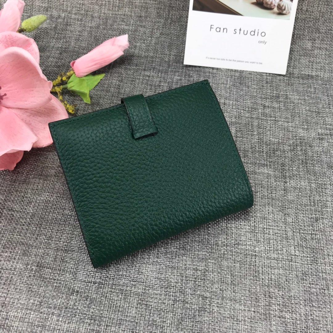 Best Price H5120 Hermes Bearn Short Wallet in Epsom Calfskin Green