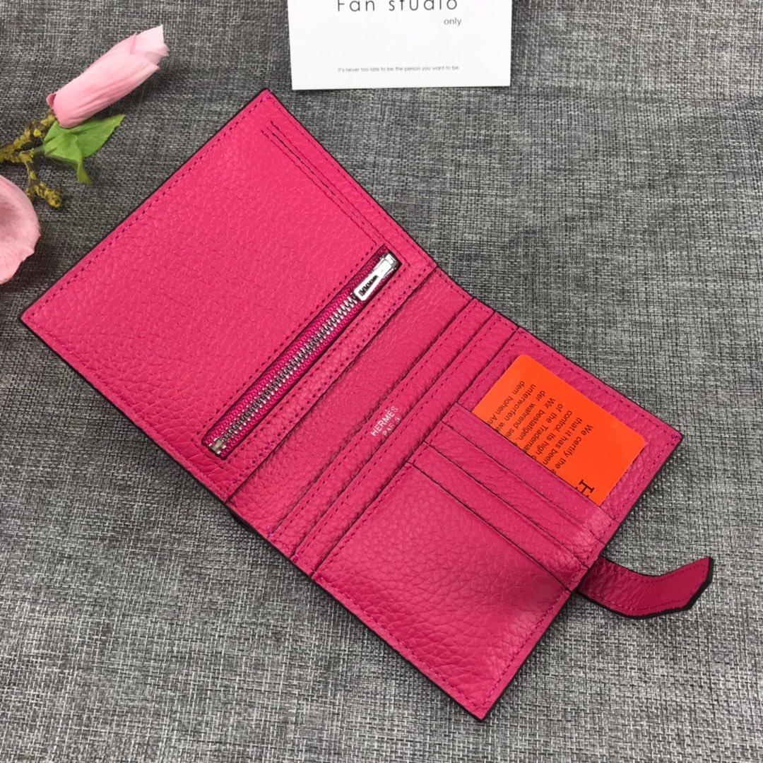 Best Price H5120 Hermes Bearn Short Wallet in Epsom Calfskin Pink