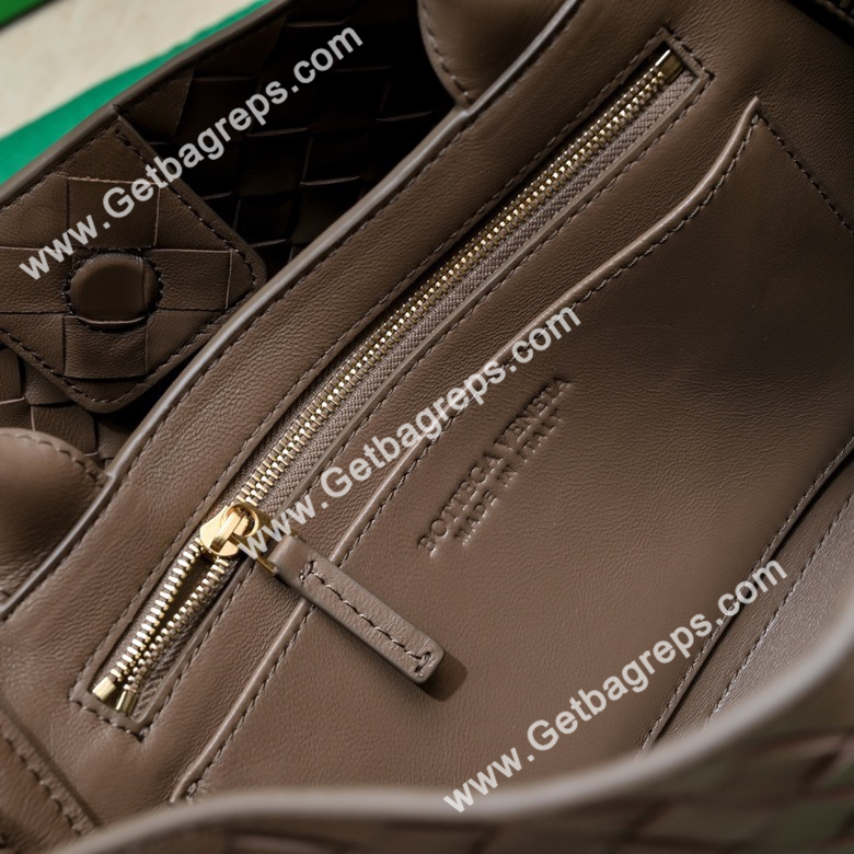 Bottega Veneta 29cm East-West Andiamo Top Handle Bag in Supple Intrecciato Leather Dark Coffee